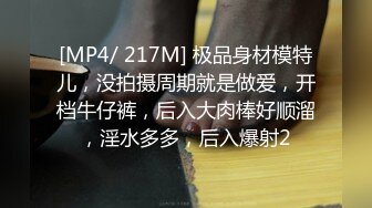 [MP4/ 217M] 极品身材模特儿，没拍摄周期就是做爱，开档牛仔裤，后入大肉棒好顺溜，淫水多多，后入爆射2