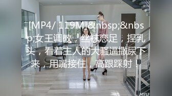 [MP4/ 119M]&nbsp;&nbsp;女王调教，丝袜恋足，捏乳头，看着主人的大骚逼撒尿下来，用嘴接住，高跟踩射！